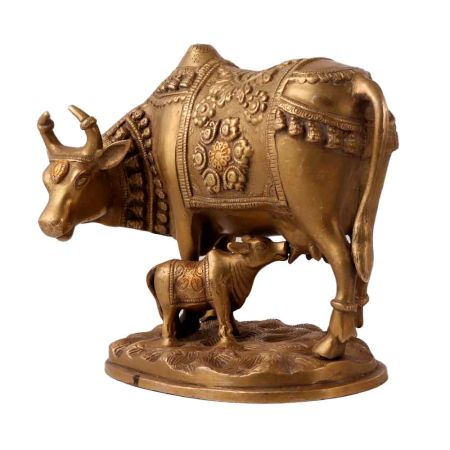 Brass Cow and Calf Statue for Home Decor
