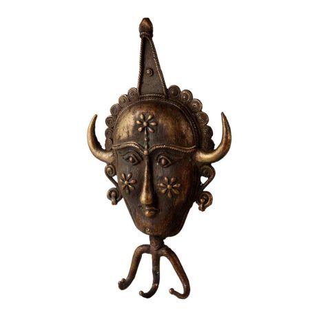 Brass Tribal Art Hook with Face Figurine