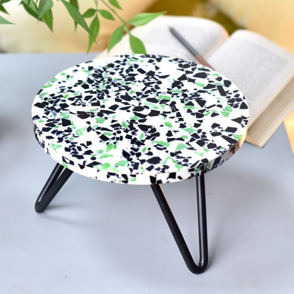 Terrazzo Wood Resin Cake Stand With Iron Legs