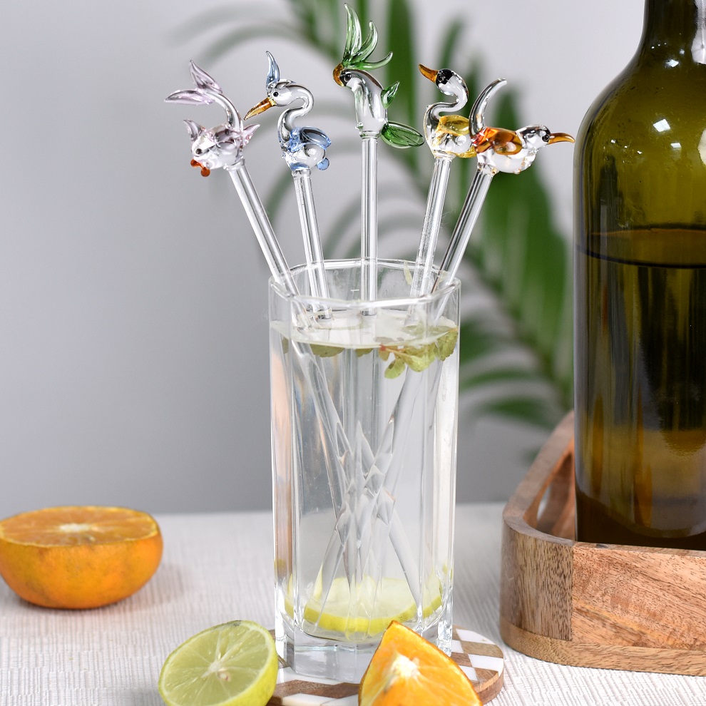 Assorted Glass Cocktail Stirrers Or Swizzle Sticks In Pack Of 6