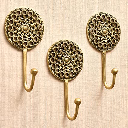 Brass Hooks for Keys to Hang- Boho Wall Hooks- Decorative Hooks- Shabby Chic French- Antique Coat Hooks- Vintage Hooks- Key Hooks Holder- Gold Wall Hooks- 3 Piece- Gold Key Holder for Wall- Hang Keys