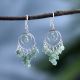 92.5 Sterling Silver Green Bead Hoop Dangle Drop Earrings