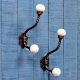 White Etched Ceramic Floral Iron Hooks-EHG-93 - Pack of 2