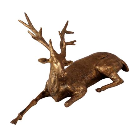Brass Long Horn Laying Deer Statue