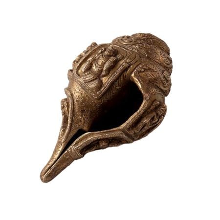 Brass Conch with Gods Carved Statues