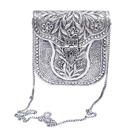 Handmade  Silver Metal Clutch with a Chain Strap