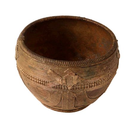 Engraved Brass Rice Measuring or Mana Bowl in Brown Finish