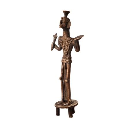 Vintage Brass Lady Statue in Tribal Art