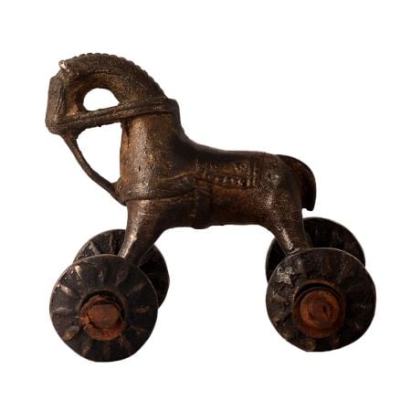 Brass Horse Statue with Four Wheels for Decor