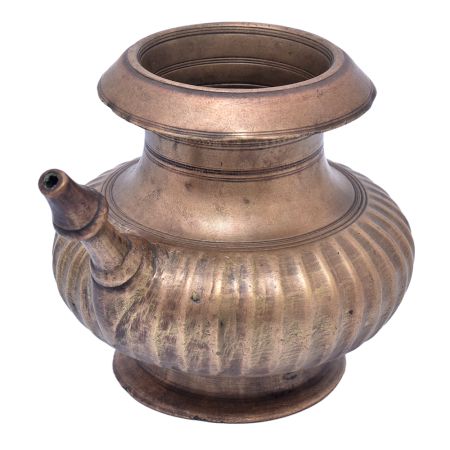 Brass Bulbous Ribbed Pot With Spout