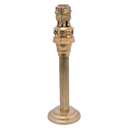 Brass Statue Of Ashoka Pillar With Four Lions