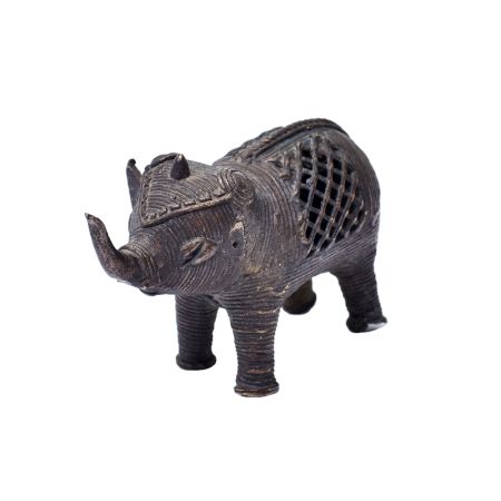 Brass Dhokra Style Elephant Statue With Trunk Up