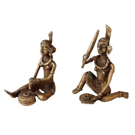 Brass Dhokra Two Tribal Women Figurines