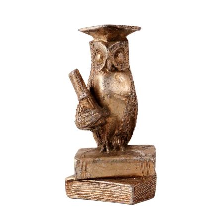 Brasss Wise Owl Staue with Diploma And Books