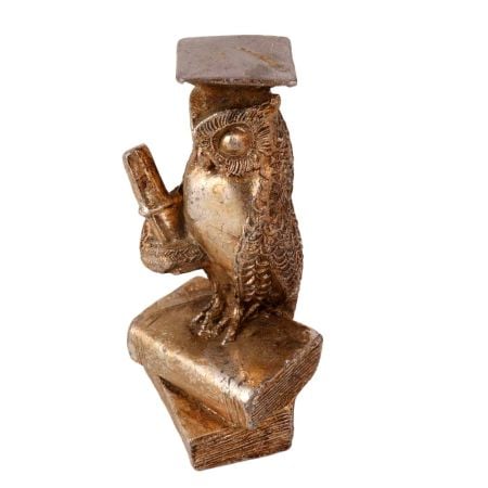 Brasss Wise Owl Staue with Diploma And Books