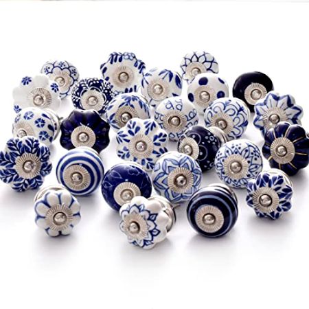 Blue Ceramic Kitchen Cabinet Knobs-Pack of 25