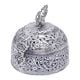 Carved Silver Plated Round Jewelry box With Peacock Finial
