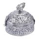 Carved Silver Plated Round Jewelry box With Peacock Finial