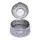 Carved Silver Plated Round Jewelry box With Peacock Finial