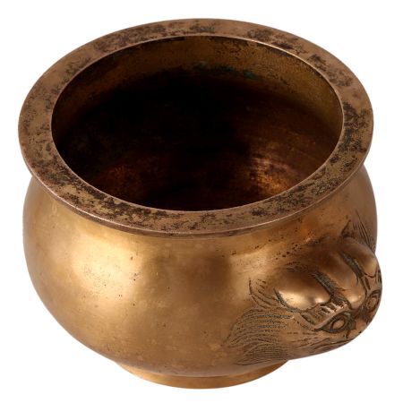 Traditional Brass Lota with Embossed Lion Face