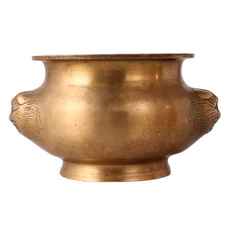 Traditional Brass Lota with Embossed Lion Face