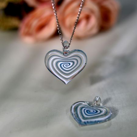 Lampwork Turquoise Spiral Heart Glass Pendants for Necklace for Gift - 1 Piece