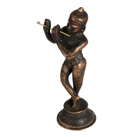 Vintage Lord Krishna Statue in Black Finish