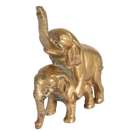 Brass Male and Female Elephant Meeting Statue