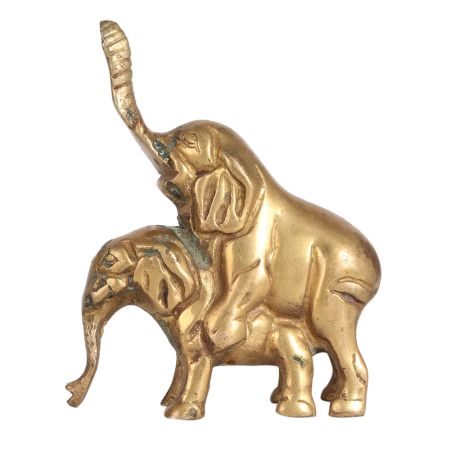 Brass Male and Female Elephant Meeting Statue