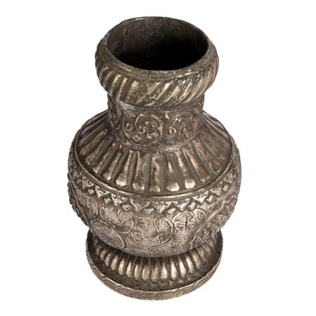 Aesthetic White Metal Flower Pot in Tibetan Art