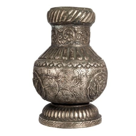 Aesthetic White Metal Flower Pot in Tibetan Art