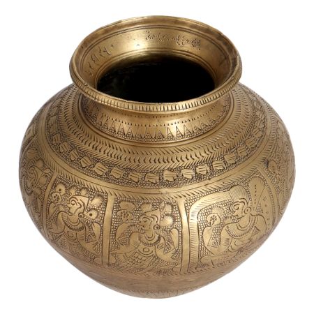 Vintage Holy Water Pot or Lota Engraved with God Figures