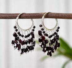 Garnet Stone Bali Earrings made with 92.5 Sterling Silver