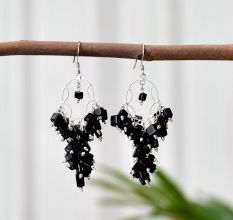 Earrings in 92.5 Sterling Silver with Black Onyx Stone Chips