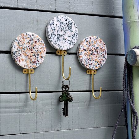 Resin And Brass Terrazzo Wall Hooks Pack of 3