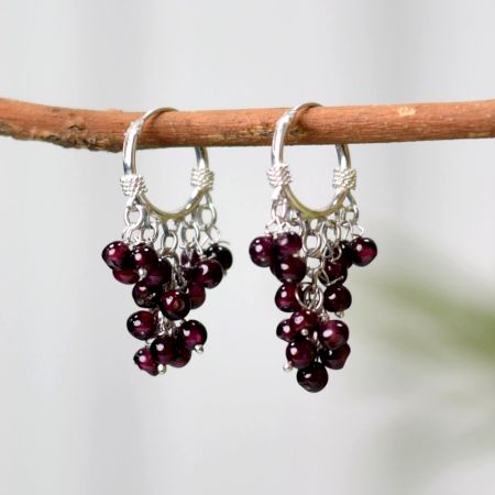 92.5 Sterling Silver and Garnet Hoop Earrings