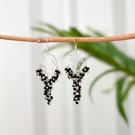 92.5 Sterling Silver Chandelier Earrings made of Back Onyx