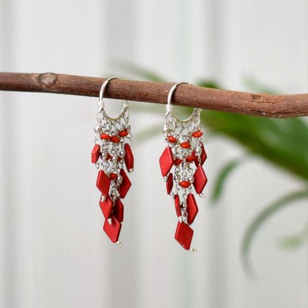 92.7 sterling Silver Blood Red Diamond Bead Drop and Danglers
