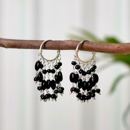 Black Onyx Jhaalar earrings with 92.7 Sterling Silver