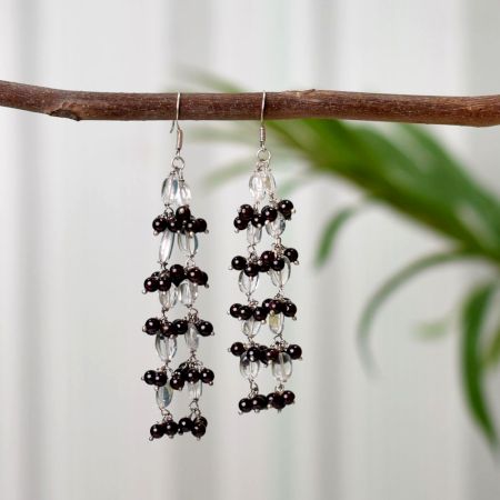 Garnet Bead Chandelier Earrings made of 92.5 Sterling Silver