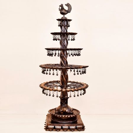 Handmade Brass Oil Lamp with Multiple Jyots for Decoration
