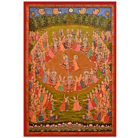 A premium handcrafted Maha Raas Leela Pichwai painting