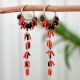 Red Black Beaded 92.5 Sterling Hoop Chandelier Drop Earrings