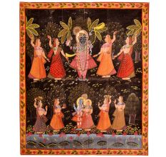 Cloth Painting of Lord Krishna with Dark Background