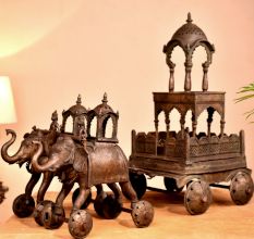 Handmade Elephant Chariot Made of Brass for Decor