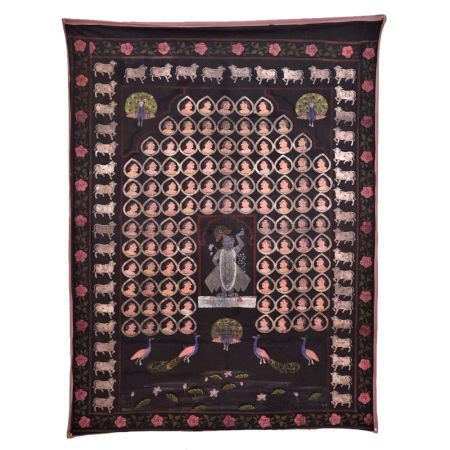 Pichwai Sreenathji Painting With Face Motifs  On Black Cloth