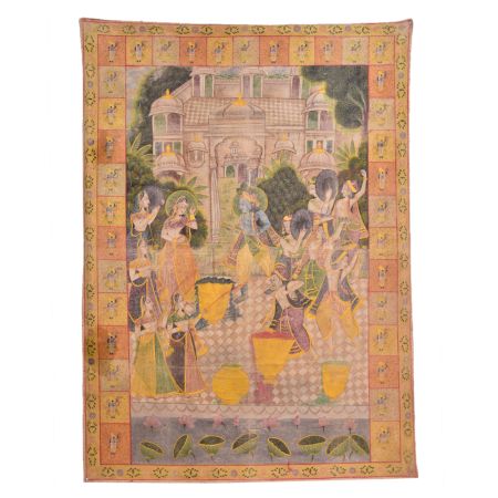 Pichwai Painting playing Holi With Gopies Srinathji Forms On Border