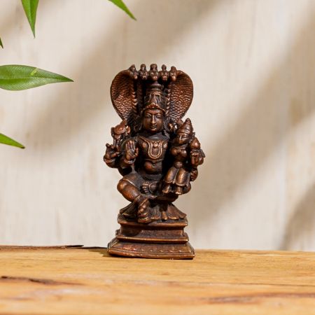 Hadmade Brown Brass Laxmi Narayan Statue With Sheshnag