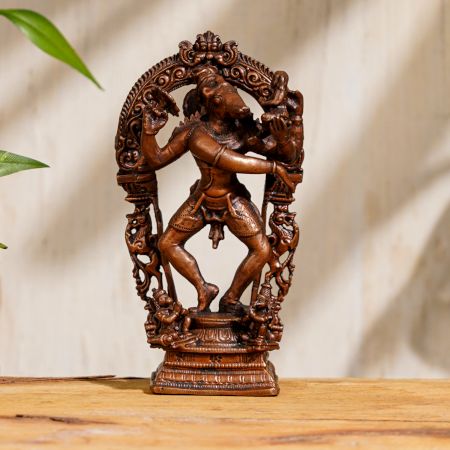 Handmade Brown Brass Statue Of Lord Vishnu's Avatar and His Consort Bhudevi