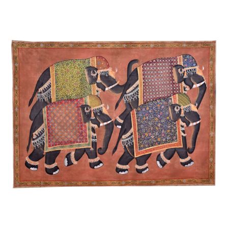 Classic Handmade Indian 4 Elephants Painting